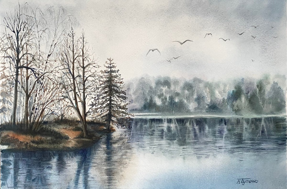 Illustrative Watercolour , Reflection Of Autumn By Natalia Butenko, 22 X 15, Artwork For Sale On Artfinder
