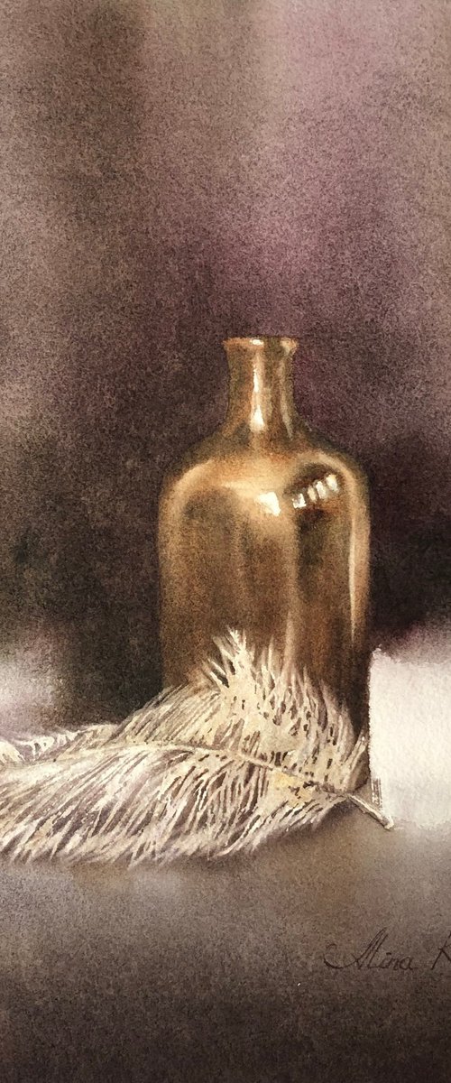 Still life with white feather by Alina Karpova