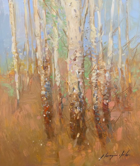 Autumn Trees, Landscape oil painting, Handmade artwork,