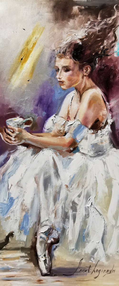 Dancing lady artwork. Ballerina in white dress by Annet Loginova