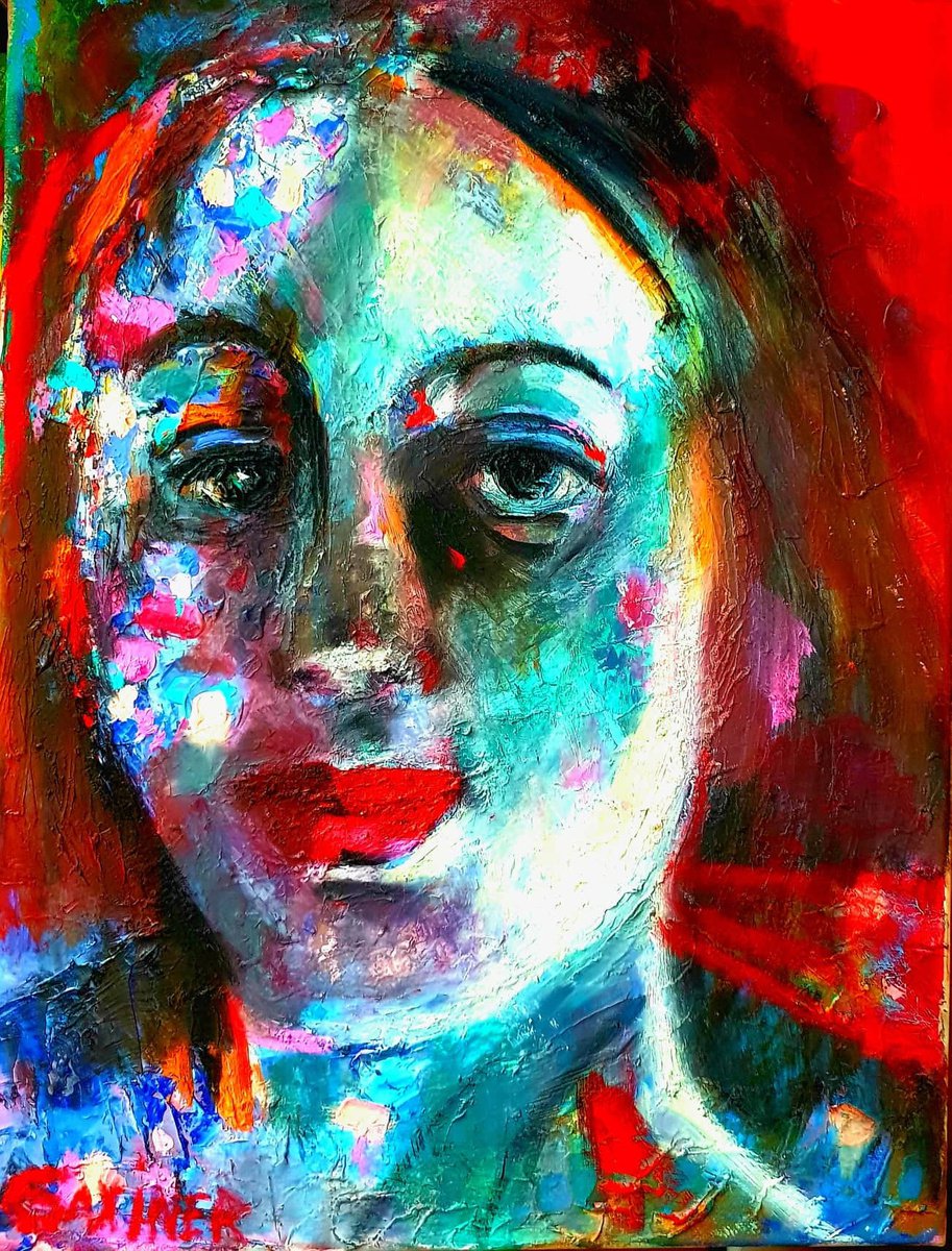 Expressive Portrait Oil Painting By Leo Baxiner, 12 X 16", Moon Girl, Original Artwork