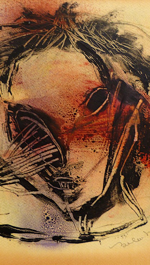 The Look, ink and oil on paper, 41x29 cm by Frederic Belaubre