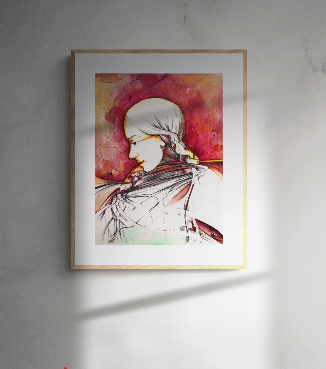 Surrealistic Portrait Painting By Marija Stojkovic, 12 X 17", Allowing I, Original Artwork