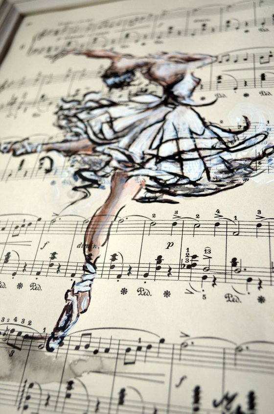 Framed Ballerina VIII -Vintage Music Page, GIFT idea