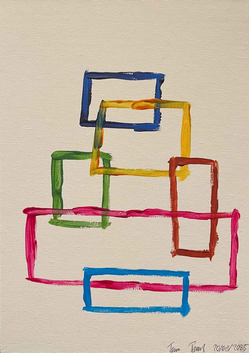 Geometric Abstract Acrylic Painting By Franz Friedel, 8 X 12, Boundaries Vii, Original Artwork