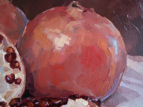 Pomegranates, original, one of a kind, oil on canvas painting