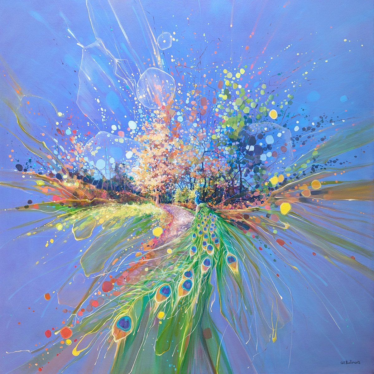 Beautiful Evolution, a peacock abstract landscape by Gill Bustamante