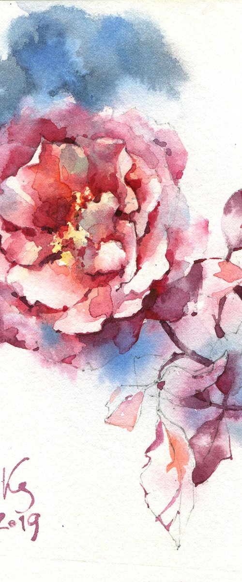 "Twilight smells like the scent of roses" original watercolor sketch small format by Ksenia Selianko