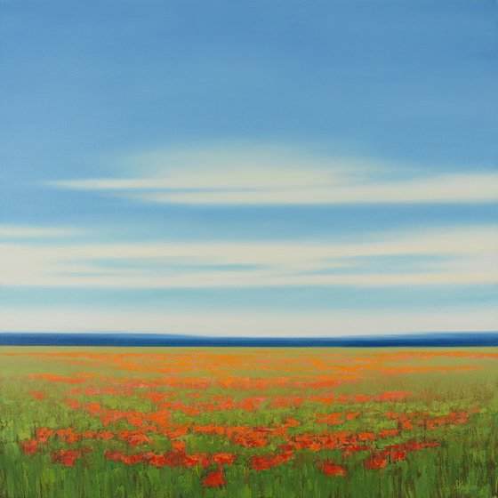 Lush Flower Field - Blue Sky Landscape