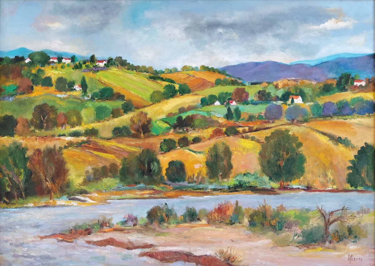 Impressionistic Landscape Oil Painting By Zoran Mihajlovic Muza, 28 X 20", Landscape, Original Artwork