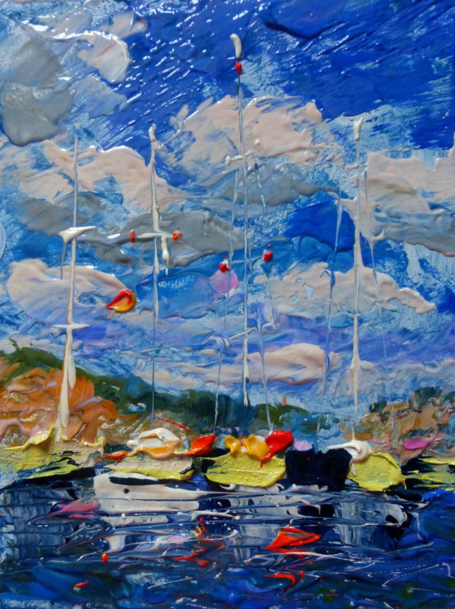 Yachts, original oil painting 15x20 cm by Nastasia Chertkova