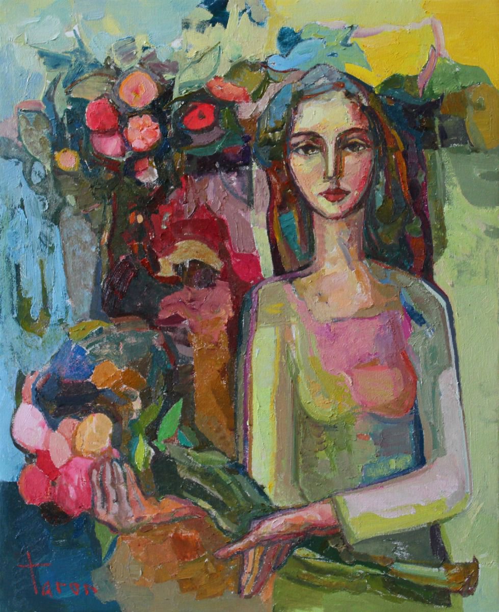 Abstract Portrait Oil Painting By Taron Khachatryan, 18 X 22", The Model, Original Artwork
