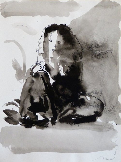 Sitting woman #10, 24x32 cm by Frederic Belaubre