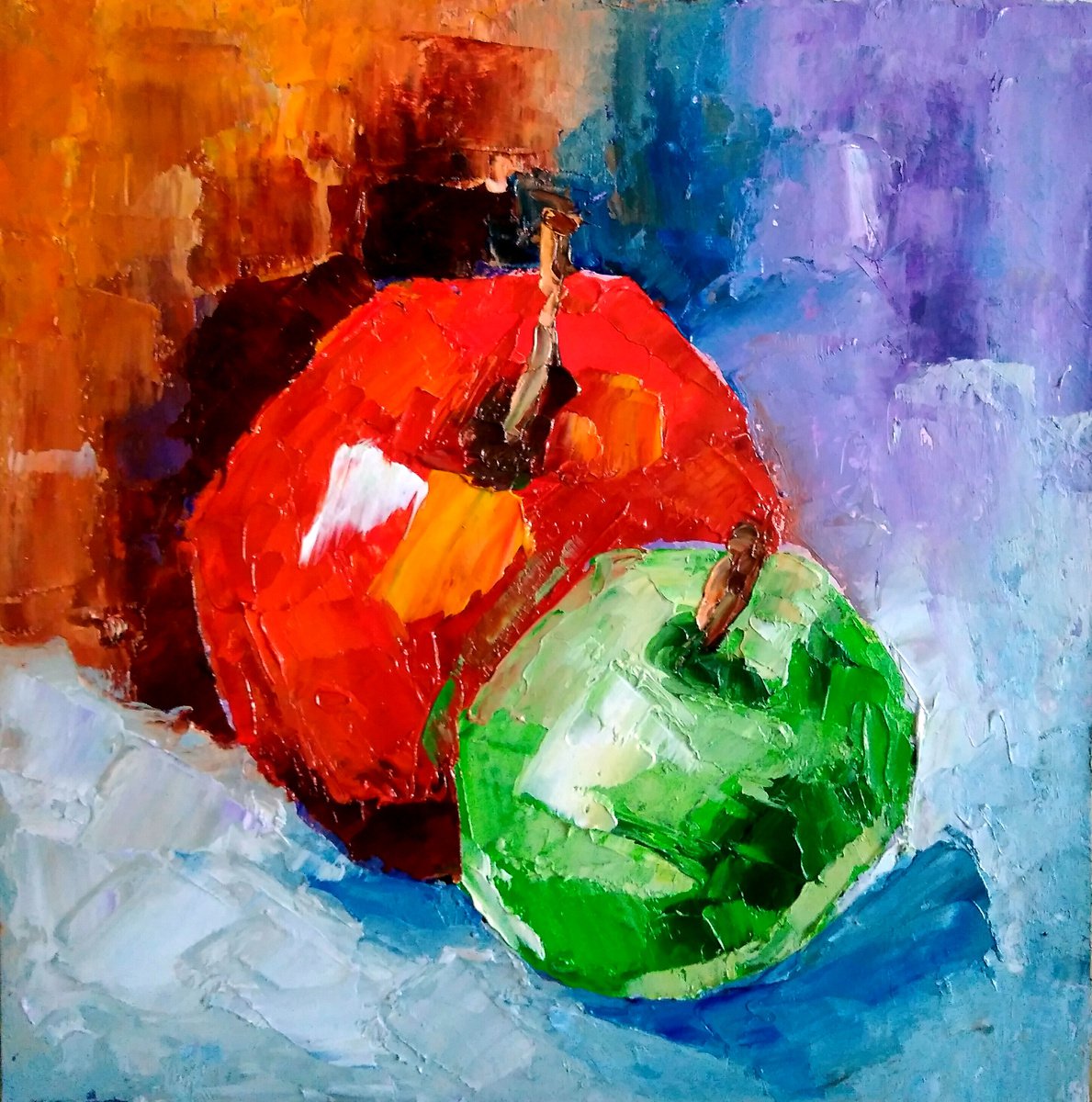 Apple Painting Original Art Couple Fruits Still Life Artwork Red Apples Wall Art by Yulia Berseneva