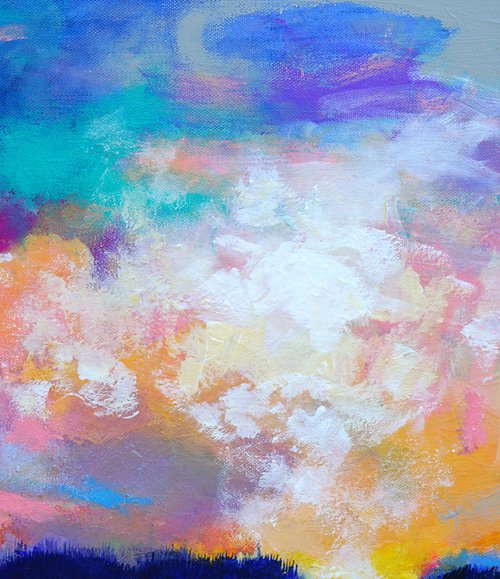 For the Glory 24x12" Modern Impressionist Abstract Sunset Cloud Painting by Kerri McCabe