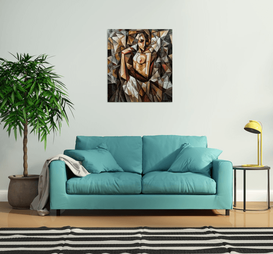 In front of the mirror (80x90cm, cubism, oil painting, ready to hang)