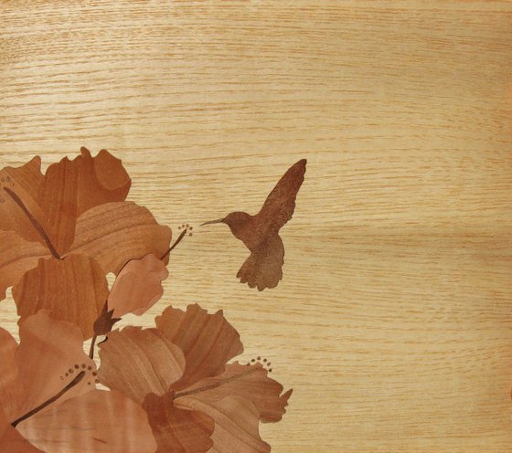 Marquetry motif.. Hummingbird and Hibiscus