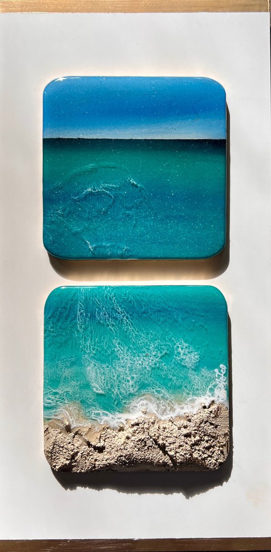 "Little wave" #19 - Small ocean painting diptych