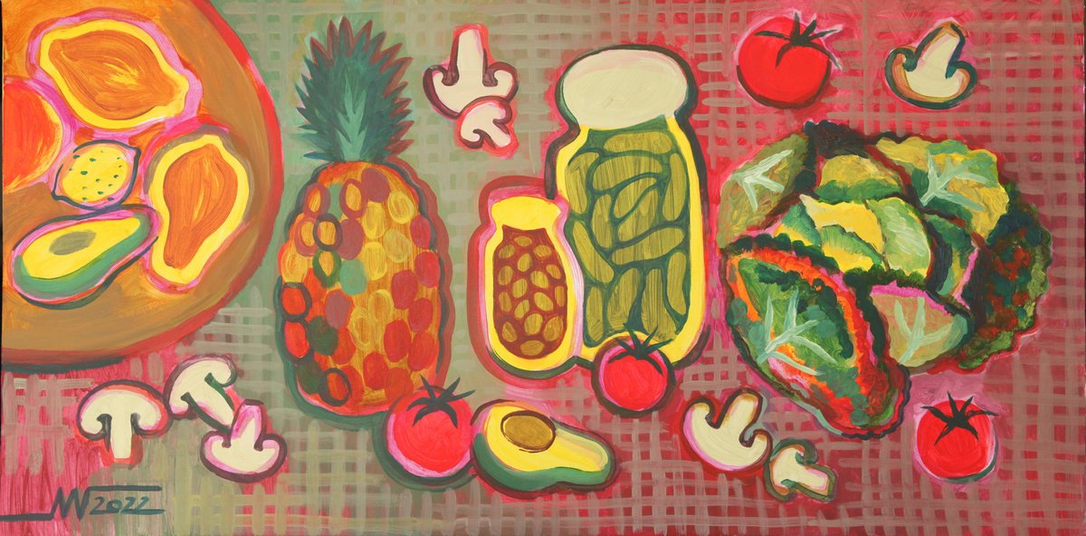 Still Life Acrylic Painting By Marina Gorkaeva, 31 X 16", Still Life, Original Artwork