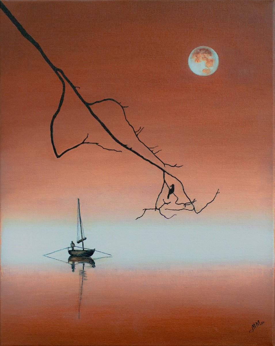 Impressionistic Landscape Oil Painting By Mila Moroko, 16 X 20", Amber Silence, Original Artwork