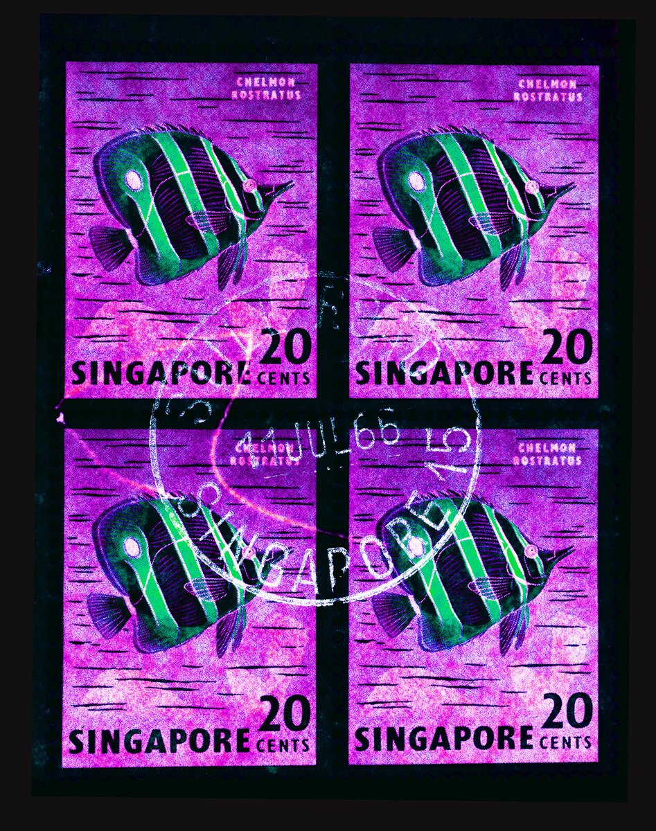Singapore Stamp Collection ’20 Cents Singapore Butterfly Fish’ (Purple) by Richard Heeps