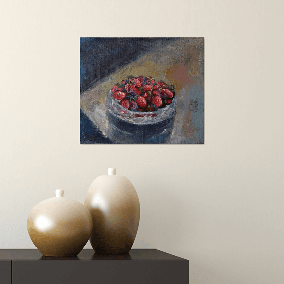 Still life - Strawberry․ 30x35cm, oil painting, ready to hang, impressionistic still life, fruit still life