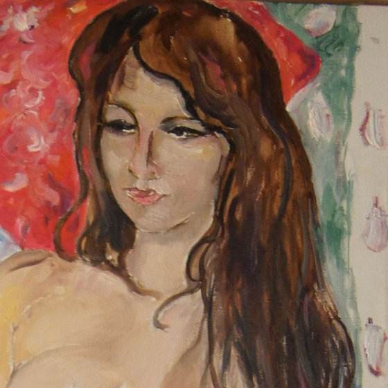 EVE - nude art, original painting, oil on canvas, large size 160x55