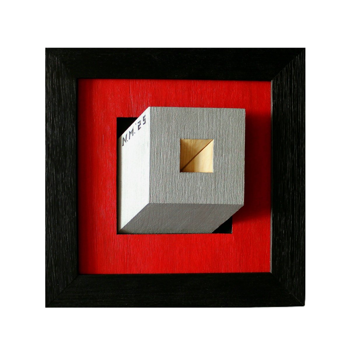 Geometric Abstract Relief By Nikolay Martinov, 10 X 10", "Silver Cube", Original Artwork