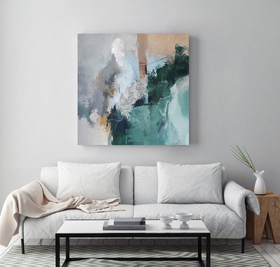 "Coast" Abstract green gray brown art