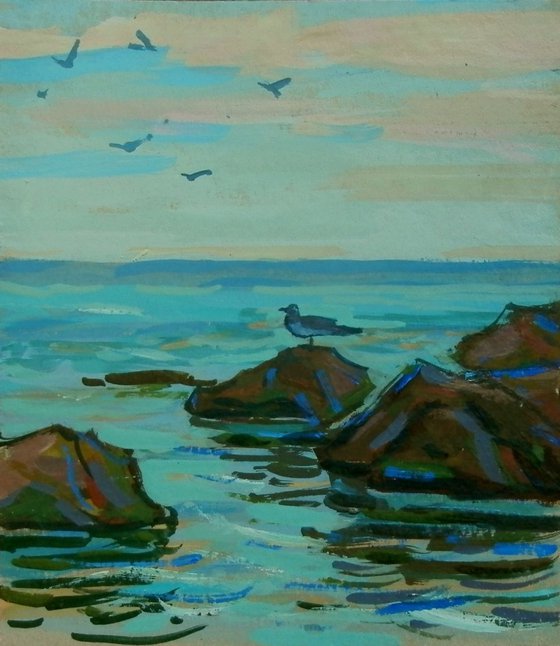 Seagull. Original painting 20x22.5cm
