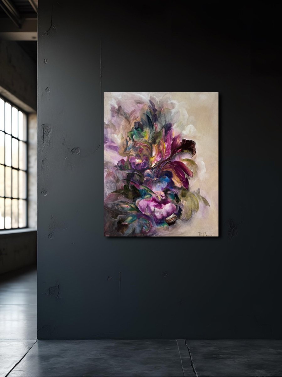 Abstract Botanical Painting By Yuliia Poraiko, 24 X 31", Bouquet Of Unknowns, Original Artwork