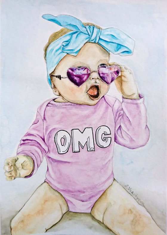 OMG! Watercolor portrait painting on paper.