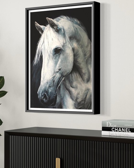 Horse, blue grey, original painting animal art