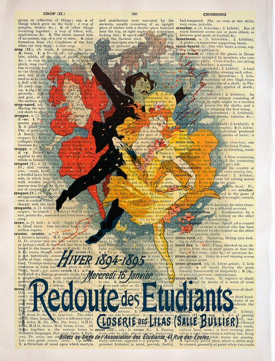 Students Gala Ball - Redoute des Etudiants - Collage Art Print on Large Real English Dictionary Vintage Book Page