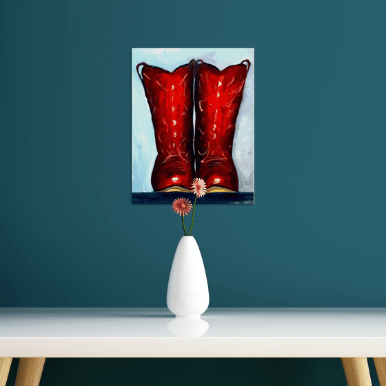 Red Cowgirl Boots Oil Painting