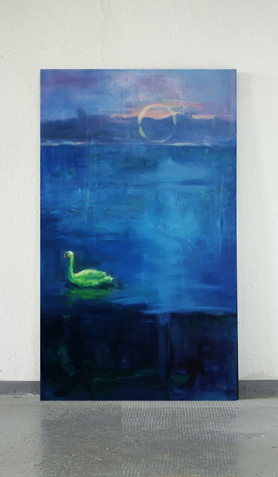 Oil painting Sea Abstract Sunset Swan