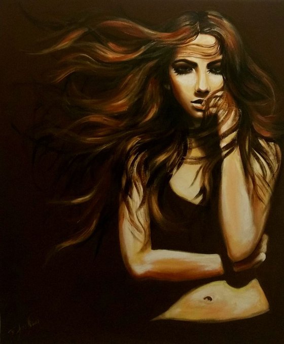 "Scarlett" Original acrylic painting on fabric 78x96x2cm.ready to hang