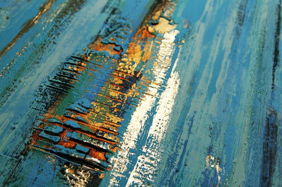 NIAGARA * 63" x 31.5" * TEXTURED ACRYLIC PAINTING ON CANVAS * TURQUOISE GOLD