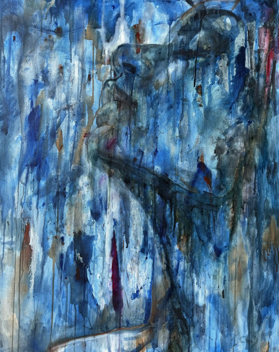 Expressive Portrait Acrylic Painting By Liubou Sas, 31 X 39", Finding Yourself, Original Artwork