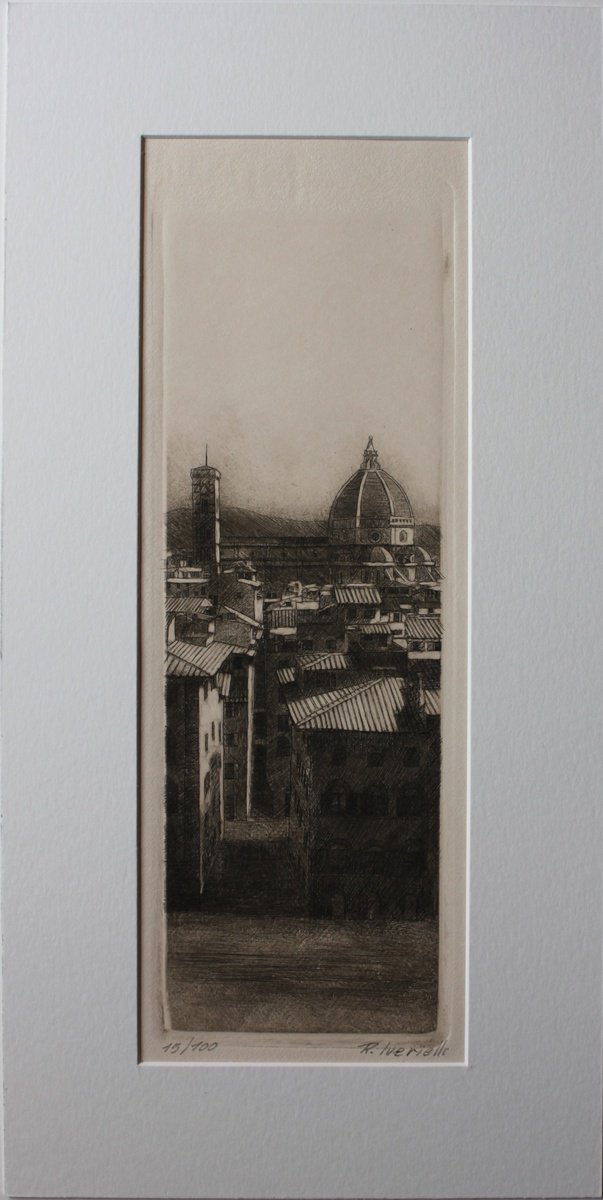 Graphic Cityscapes Print By Revaz Tcheishvili, 4 X 12", Florence, Printmaking, Original Artwork