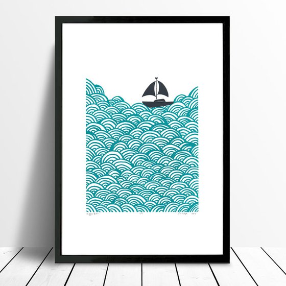 Bigger Boat in Marine Green - Unframed - FREE Worldwide Delivery