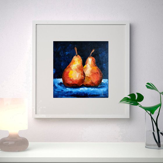 Pear Painting Original Art Couple Fruits Artwork Kitchen Still Life Wall Art