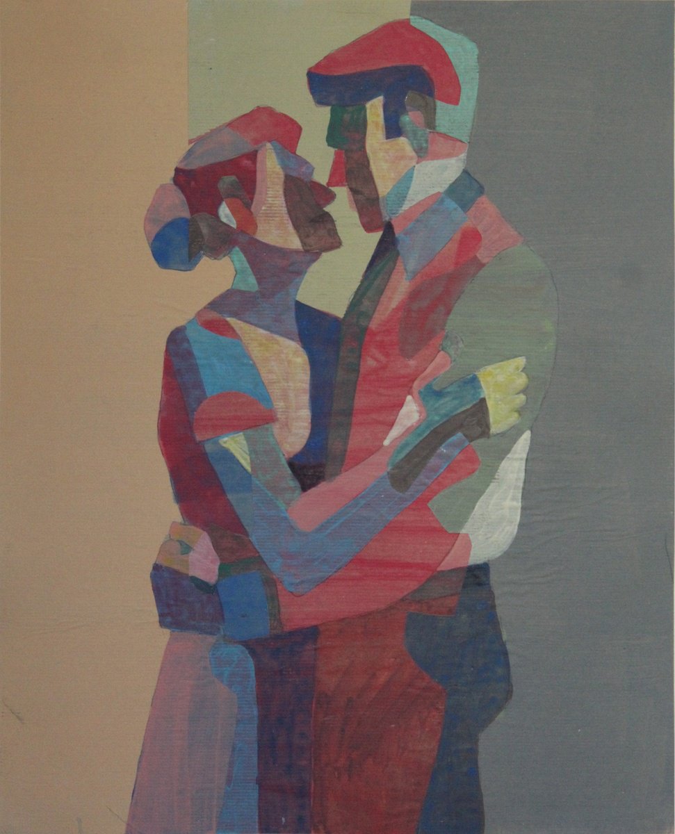 Expressive Portrait Acrylic Painting By Martin Singer, 19 X 23", Couple #21, Original Artwork