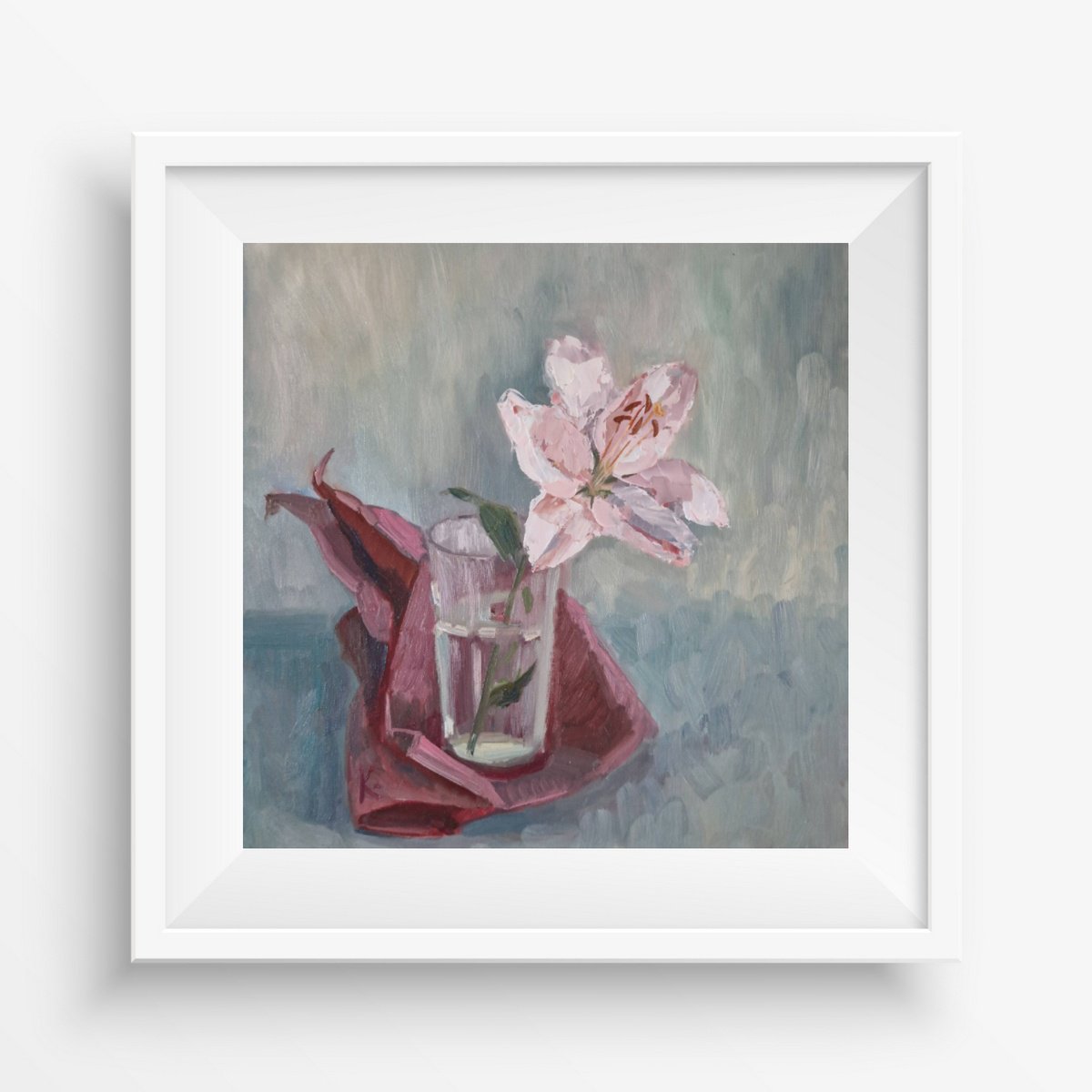 Impressionistic Botanical Oil Painting By Olena Kolotova, 12 X 12", Still-Life With Flower "Lily", Original Artwork