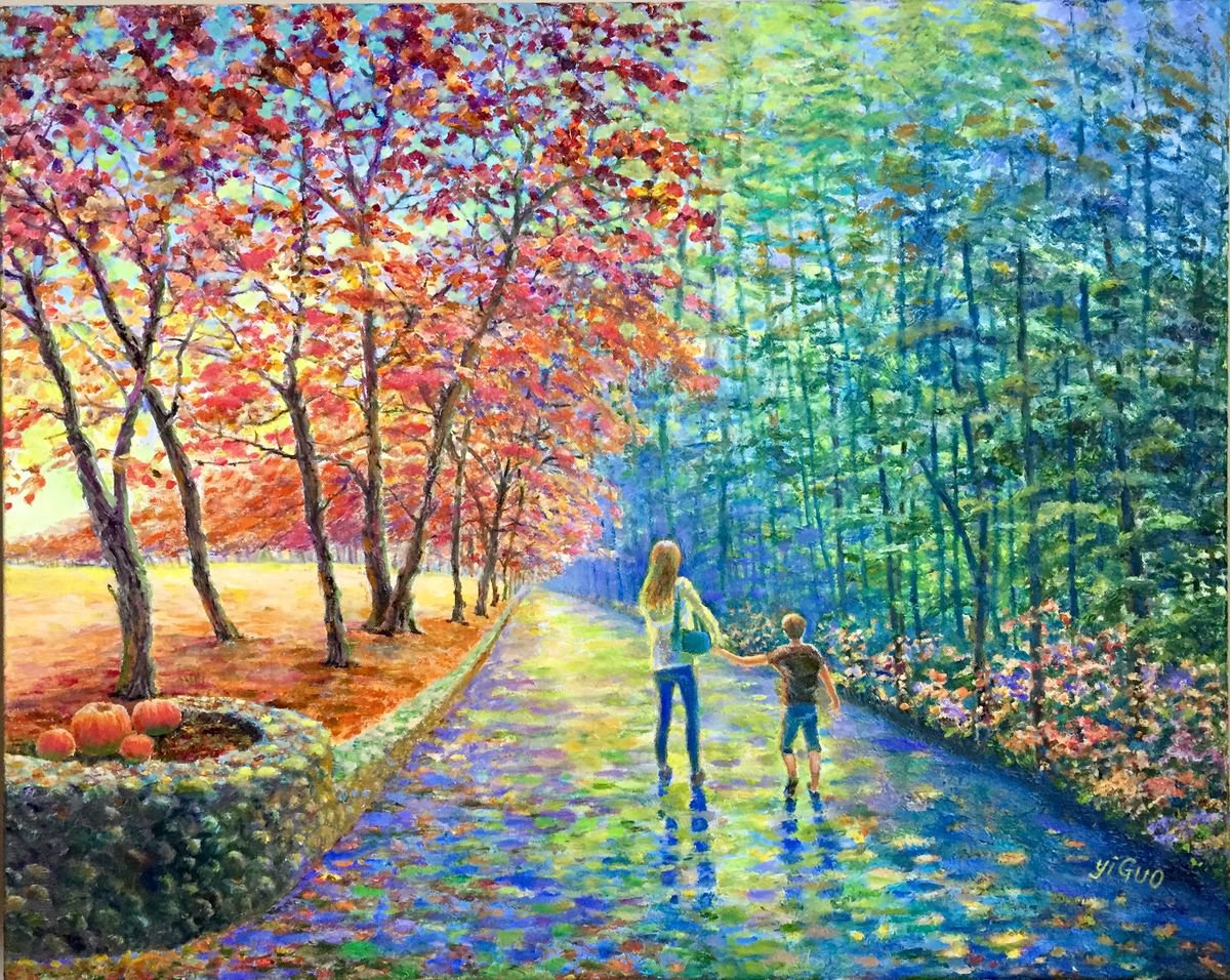 Hiking In October sunlight by Yi Guo