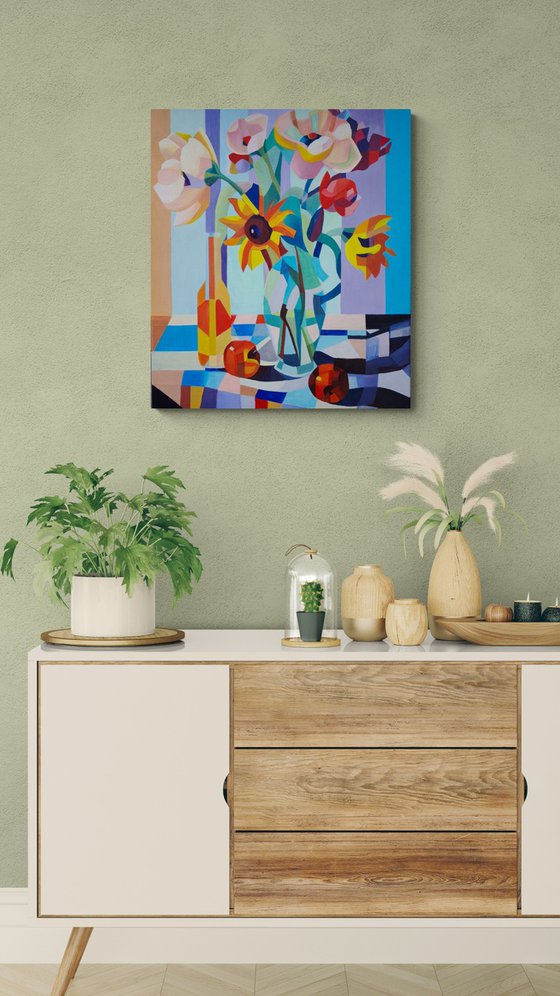 Colorful Floral Still Life with Sunflower