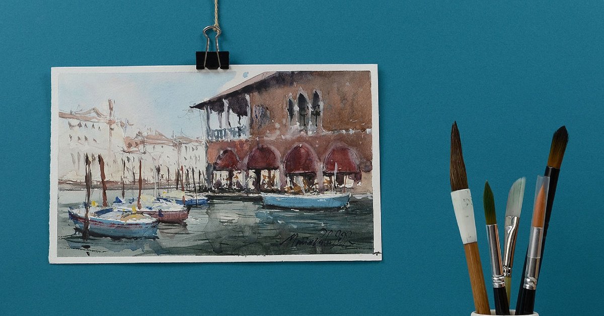 Pescheria, Venice, original Hand painted venetian Landscape. by Marin Victor