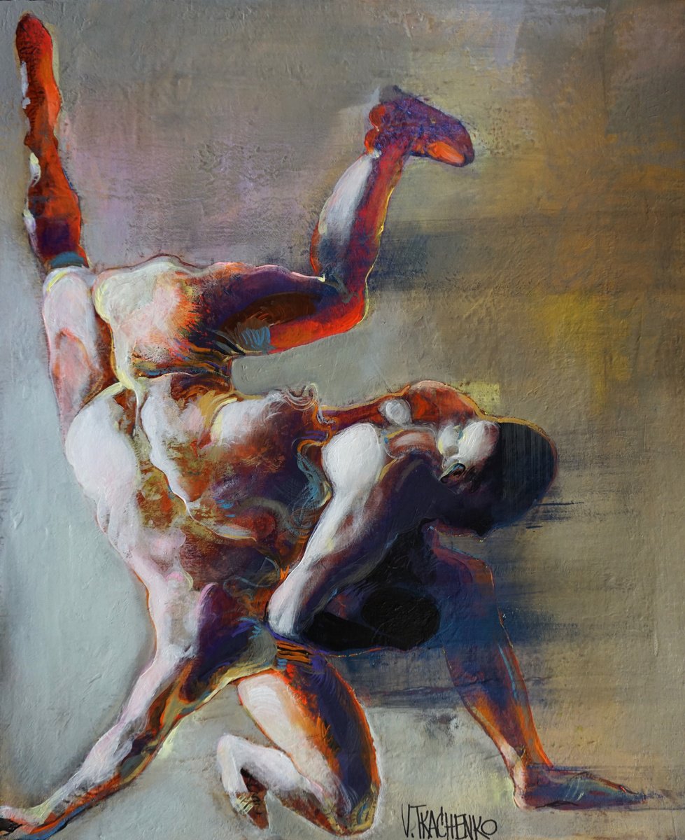 Organic Portrait Acrylic Painting By Victor Tkachenko, 20 X 24", Hane Goshi, Original Artwork