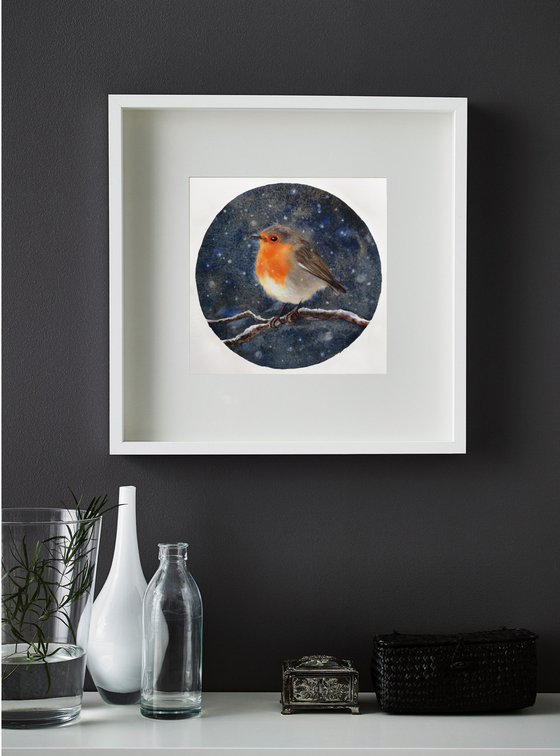 Original Watercolour Robin Bird Painting - Christmas gift