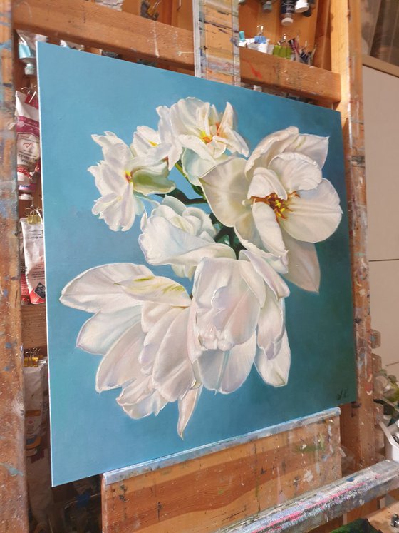 "White bouquet. "   flower  liGHt original painting  GIFT (2021)